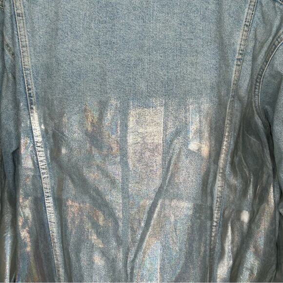 Topshop Moto Foil Iridescent Oversized Denim Jacket US 12 - Picture 12 of 14